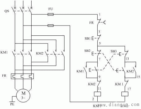 三廂異步電動(dòng)機正反轉接線(xiàn)圖1